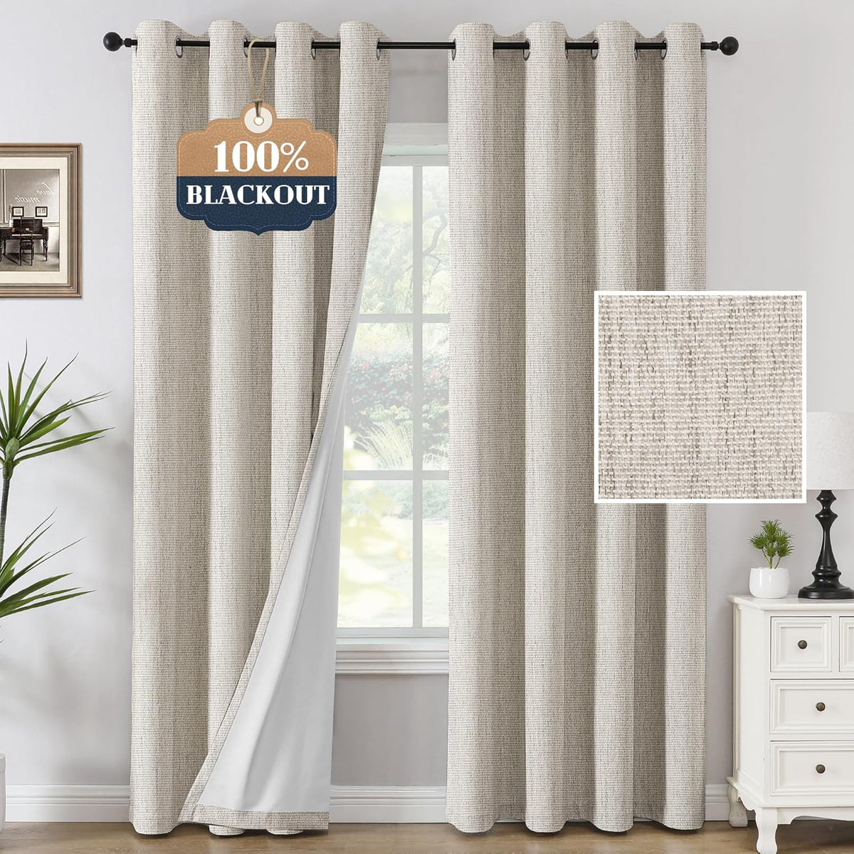 H.VERSAILTEX Chenille Curtains 96 inch Length 2 Panels 100% Blackout Drapes for Bedroom Living Room with White Flocking Coating Back Insulated Anti-Rust Grommet, Heathered Dove Gray(Not Solid)