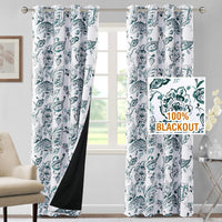 H.VERSAILTEX 100% Blackout Curtains for Living Room Camellia Floral 84 Inches Long Light Blocking Window Treatment with Black Liner Grommet Thermal Drapes, 2 Panels, Grey