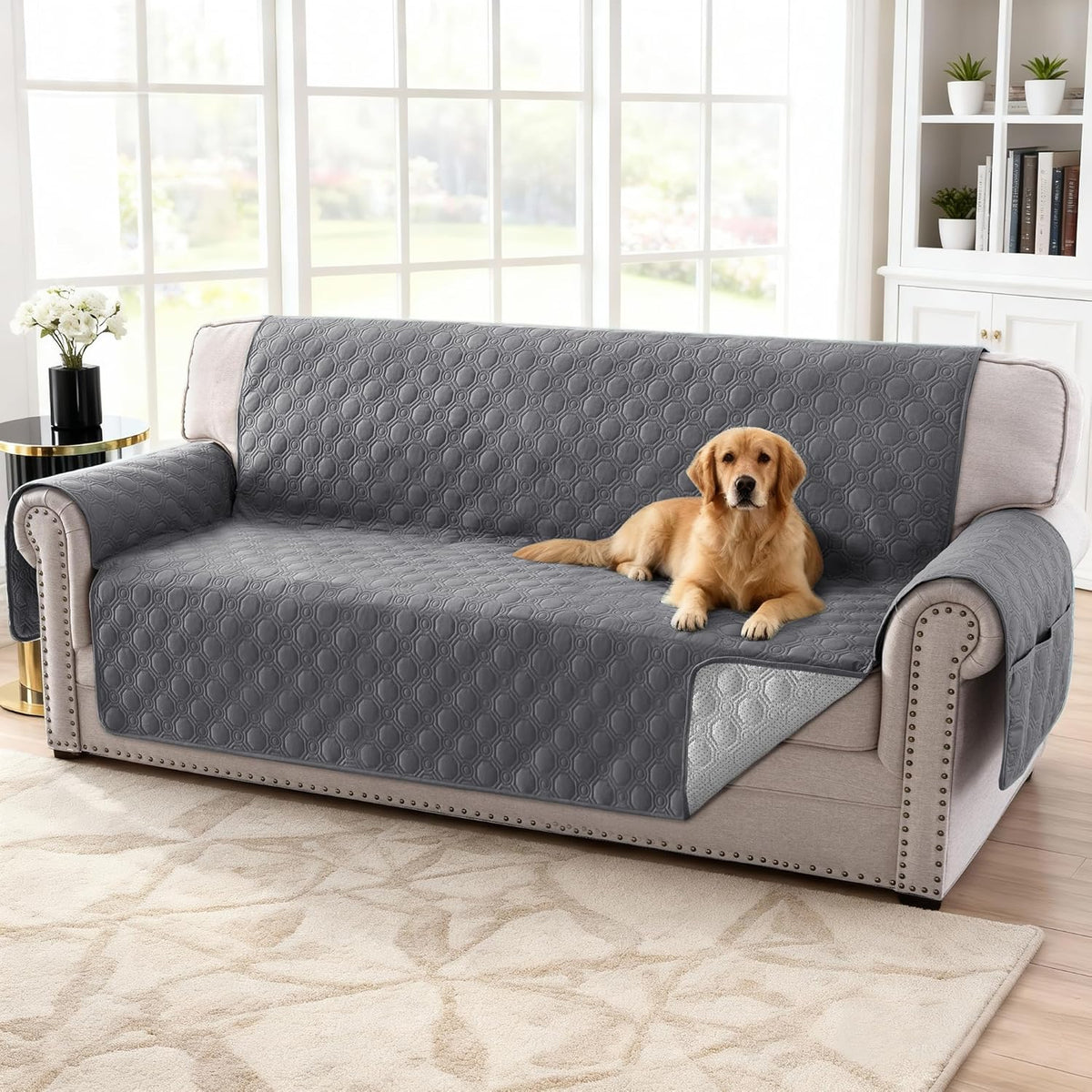 H.VERSAILTEX 100% Waterproof Couch Cover for 3 Cushion Sofa Triple Non Slip with Storage Pocket