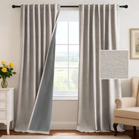 H.VERSAILTEX 100% Blackout Curtains Back Tab Full Light Blocking Curtain Draperies with Gray Coating Thermal Insulated Window Treatment Set of 2 Panels, 52" W x 84" L, Natural