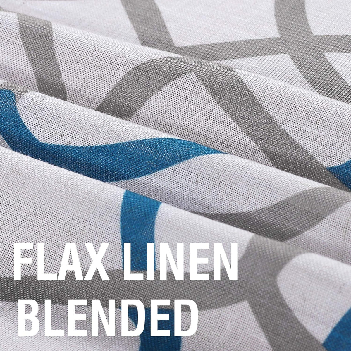 H.VERSAILTEX Linen Curtains 84 Inch Length 2 Panels Linen Sheer Curtains Textured Flax Window Curtain Draps for Living Room, Privacy Modern Printed Grommet Curtains Geometric Teal/Taupe