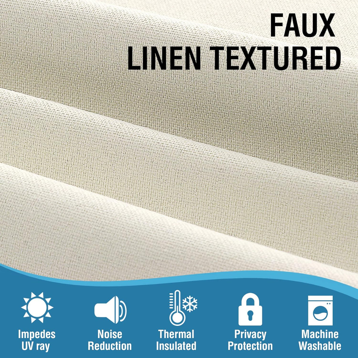 H.VERSAILTEX 100% Blackout Linen Curtains, Thermal Curtains for Living Room & Bedroom, Textured Burlap Curtains with Double Face Linen, Grommet Top, 52 x 84 Inch, 2 Panels - Heather Ivory