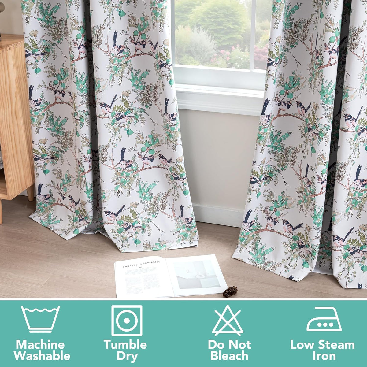Floral 100% Blackout Vintage Curtains Patterned Thermal Insulated Grommet Window Drapes product feature or detail image