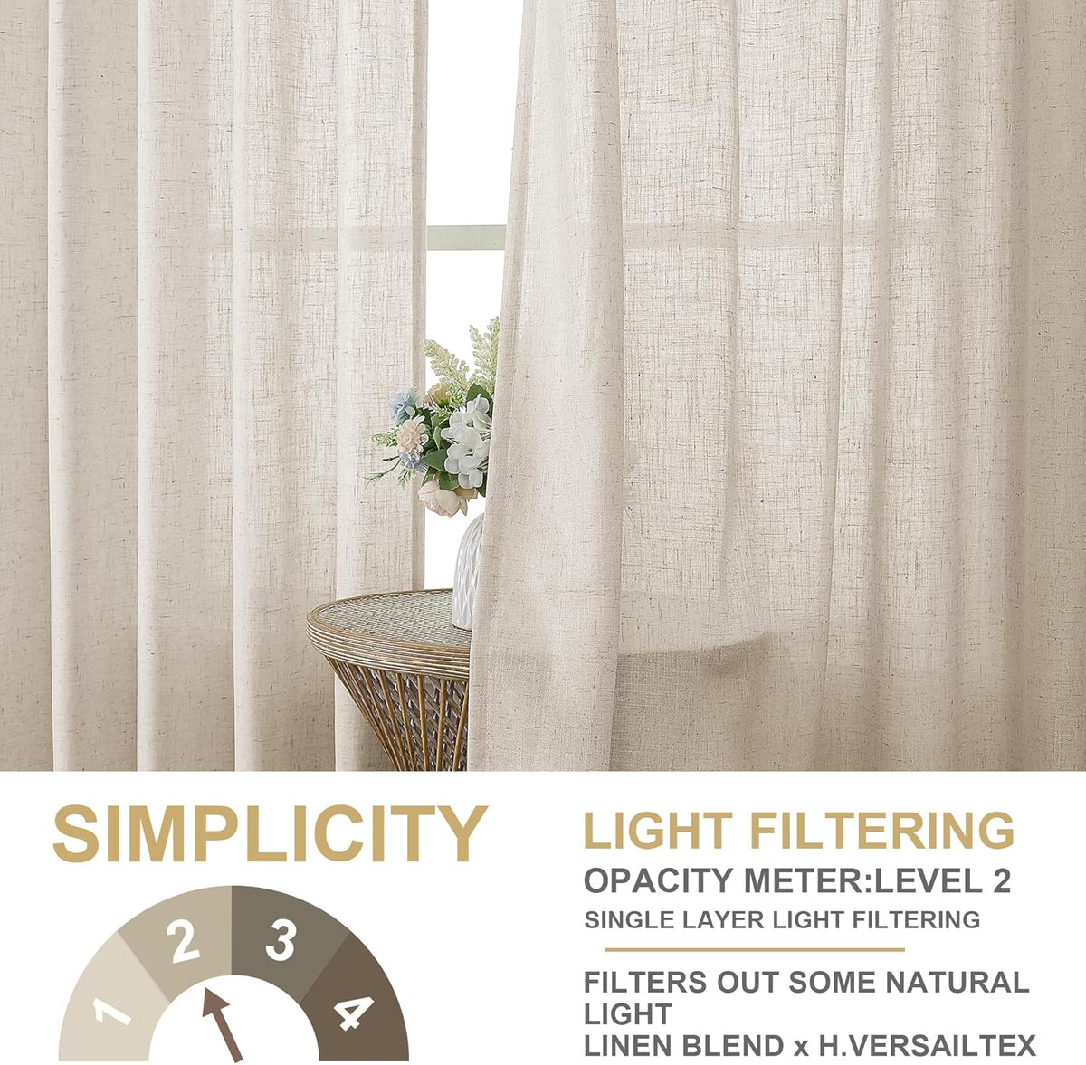 H.VERSAILTEX Linen Curtains with Attached Valance Living Room Boho Window Drapes 2 Panels Set Rod Pocket/Ring Top