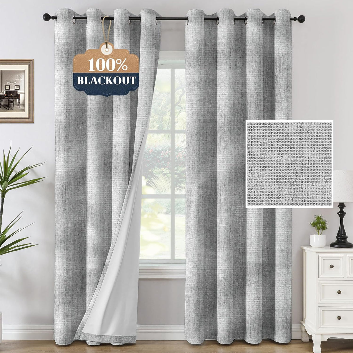 H.VERSAILTEX Chenille Curtains 96 inch Length 2 Panels 100% Blackout Drapes for Bedroom Living Room with White Flocking Coating Back Insulated Anti-Rust Grommet, Heathered Dove Gray(Not Solid)