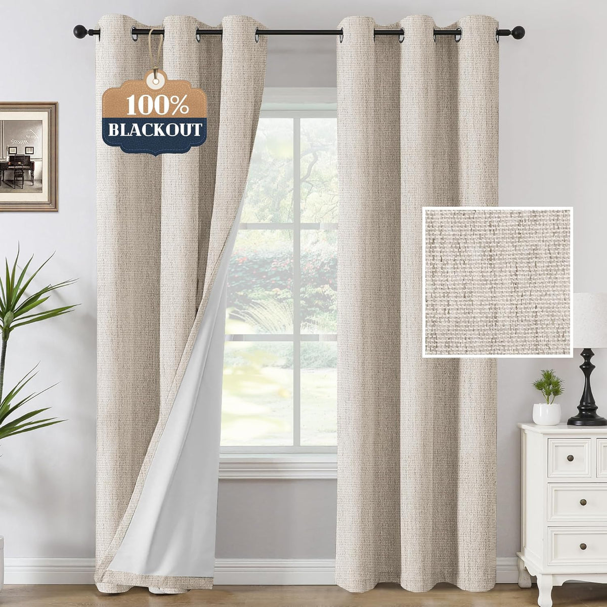 H.VERSAILTEX Chenille Curtains 96 inch Length 2 Panels 100% Blackout Drapes for Bedroom Living Room with White Flocking Coating Back Insulated Anti-Rust Grommet, Heathered Dove Gray(Not Solid)