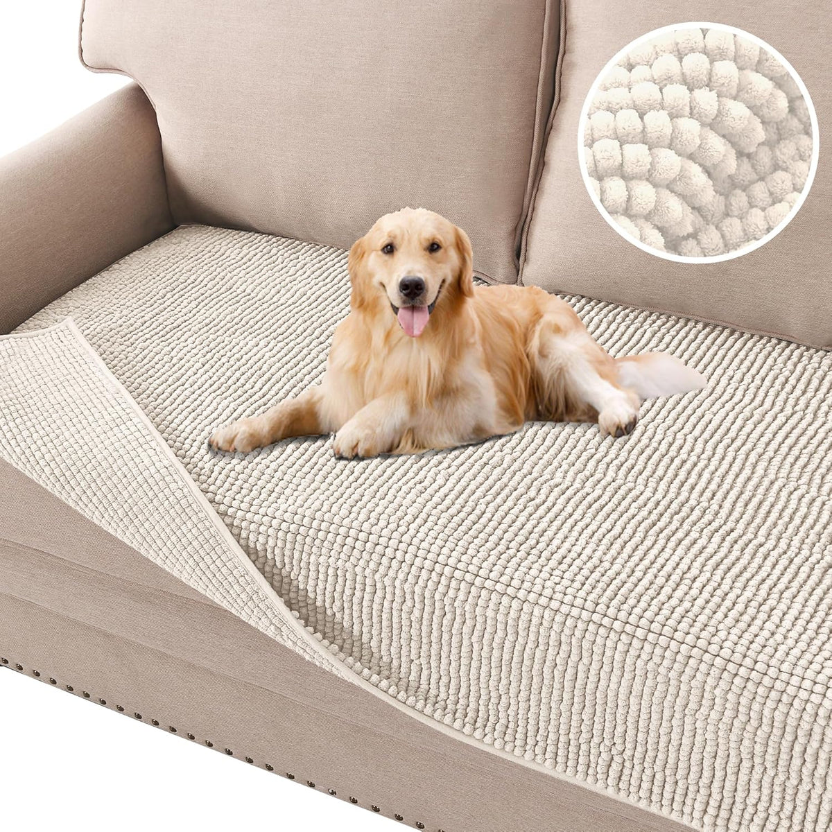 H.VERSAILTEX Plush Chenille Dog Bed Cover Thick Soft Sofa Cover for 3 Cushion Couch Anti Slip Couch Cover Furniture Protector for Dog, Pet, Cat