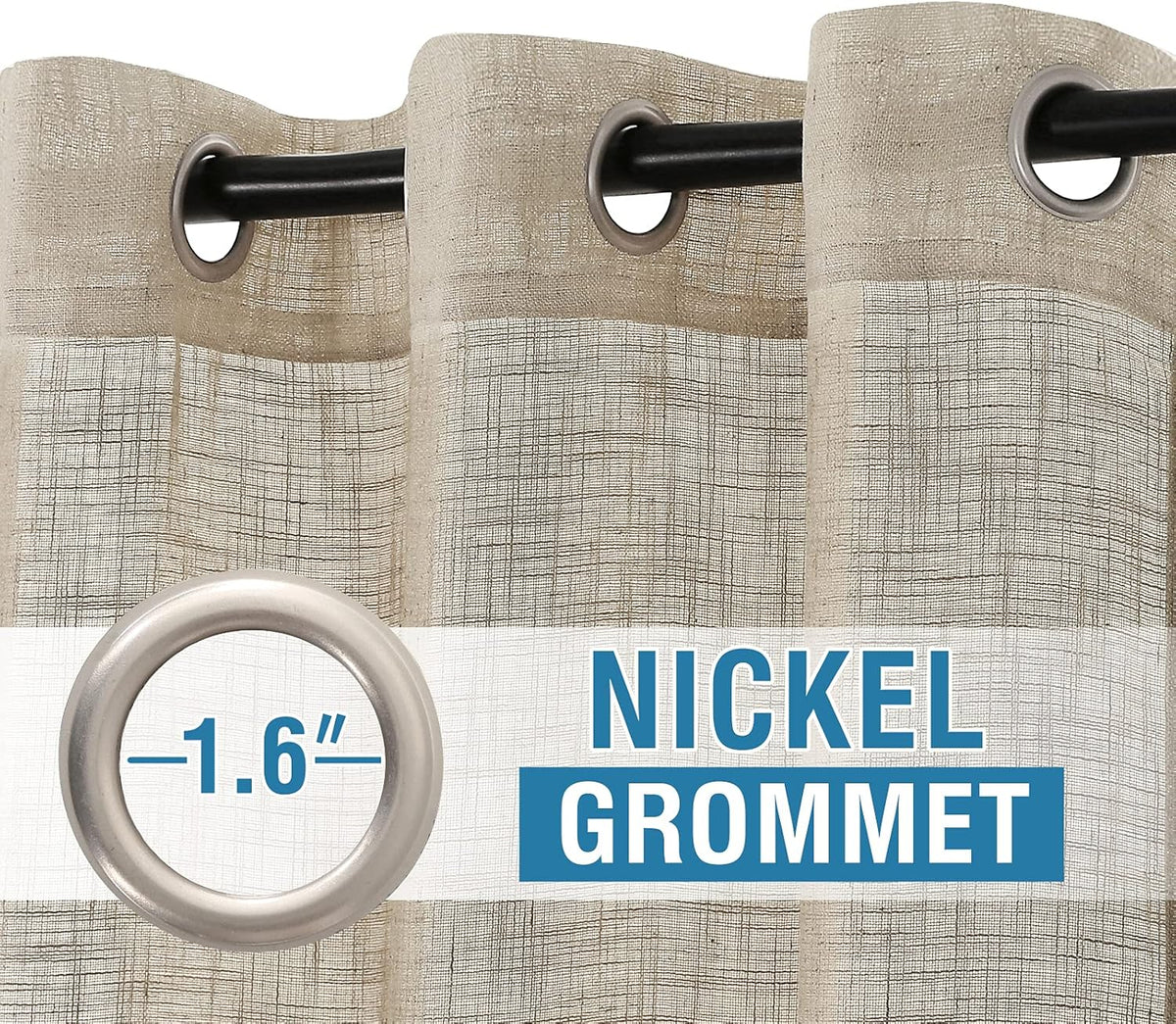 h.versailtx Linen Blended Curtains Natural Linen Textured Light Filtering Nickel Grommet 2 Panel Sets product image
