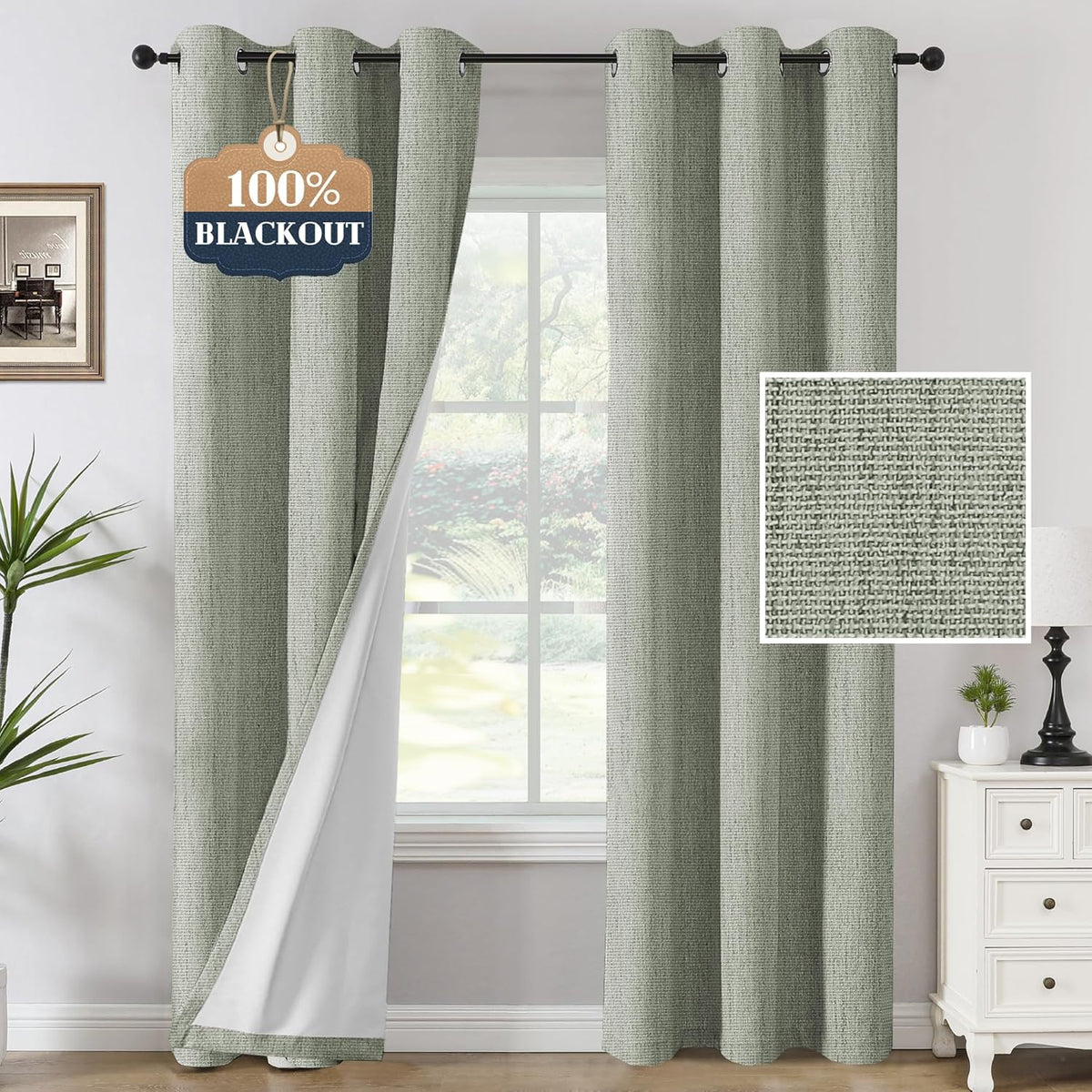 H.VERSAILTEX Chenille Curtains 96 inch Length 2 Panels 100% Blackout Drapes for Bedroom Living Room with White Flocking Coating Back Insulated Anti-Rust Grommet, Heathered Dove Gray(Not Solid)
