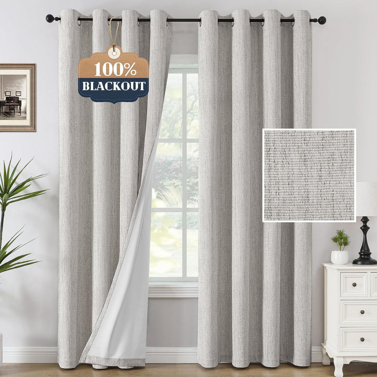 H.VERSAILTEX Chenille Curtains 96 inch Length 2 Panels 100% Blackout Drapes for Bedroom Living Room with White Flocking Coating Back Insulated Anti-Rust Grommet, Heathered Dove Gray(Not Solid)