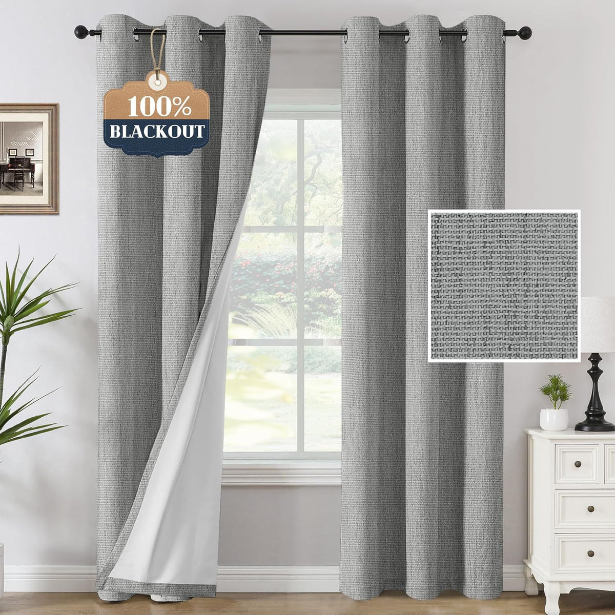 H.VERSAILTEX Chenille Curtains 96 inch Length 2 Panels 100% Blackout Drapes for Bedroom Living Room with White Flocking Coating Back Insulated Anti-Rust Grommet, Heathered Dove Gray(Not Solid)