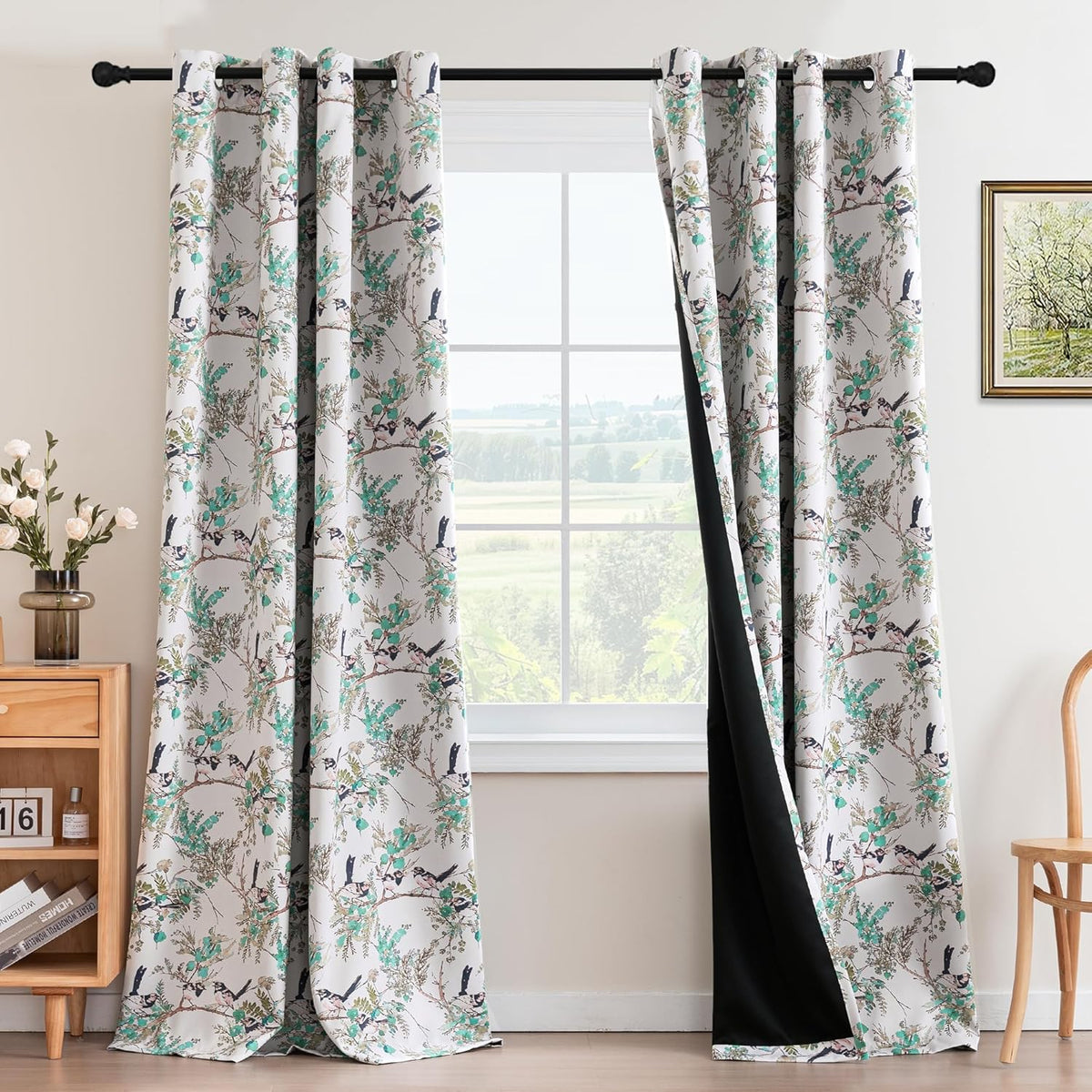 h.versailtx Floral 100% Blackout Vintage Curtains Patterned Thermal Insulated Grommet Window Drapes product image