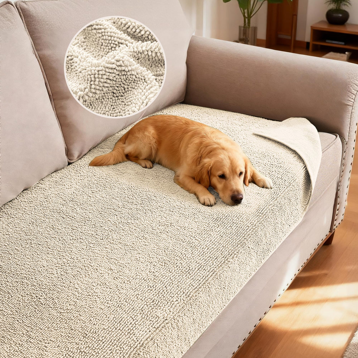 H.VERSAILTEX Non Slip Chenille Pet Couch Cover Thick Soft Washable Sofa Protector