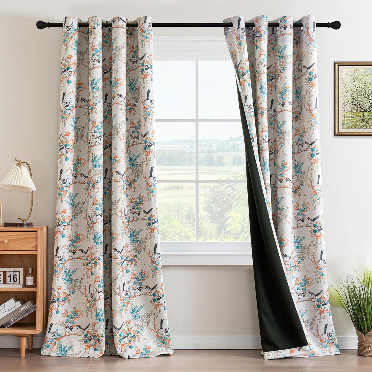 h.versailtx Floral 100% Blackout Vintage Curtains Patterned Thermal Insulated Grommet Window Drapes product image