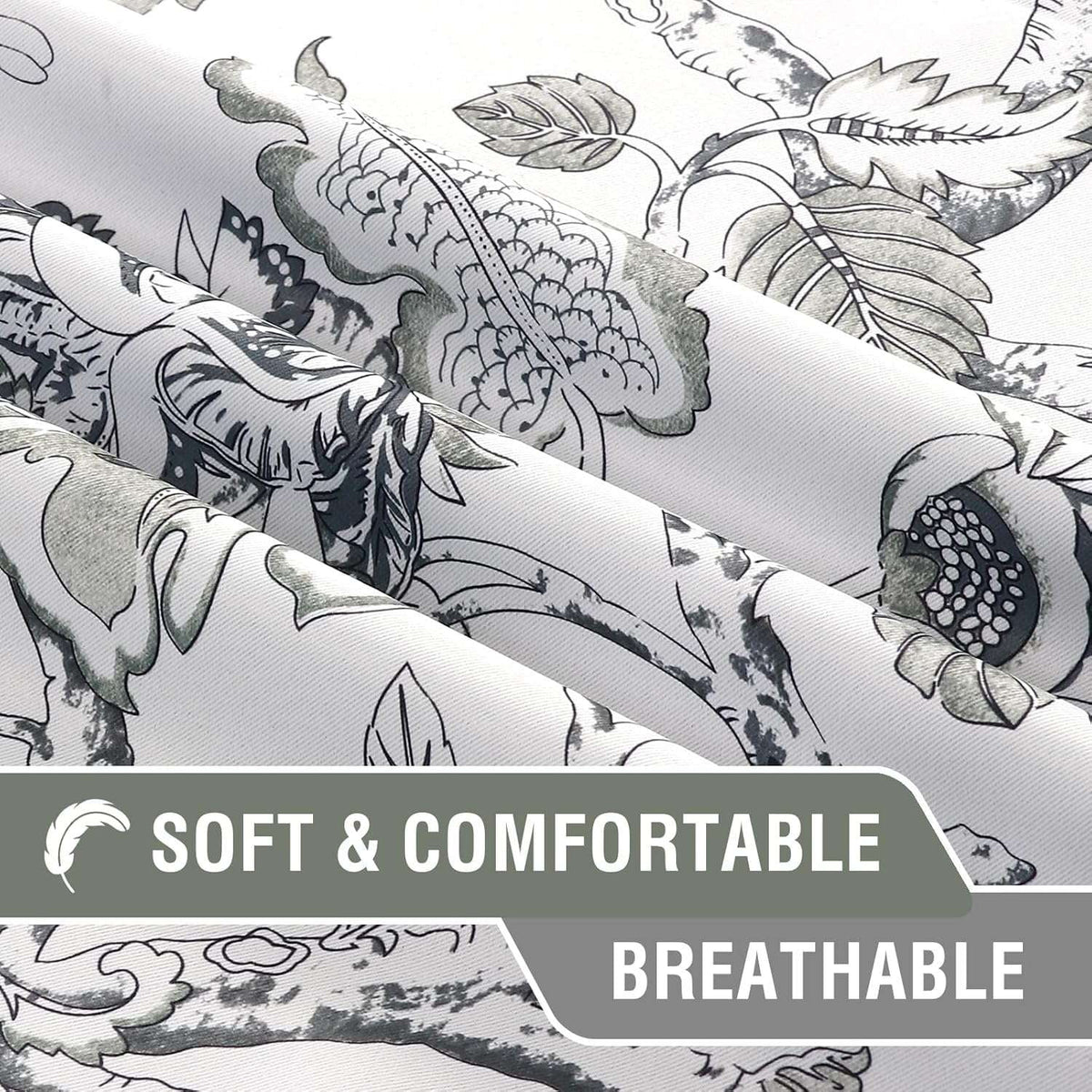 Turquoize Blackout Curtains 2 Panels Set Floral Print Drapes for Bedroom Thermal Insulated Grommet Window Curtain for Living Room(52"x 108",Antique Green Floral)