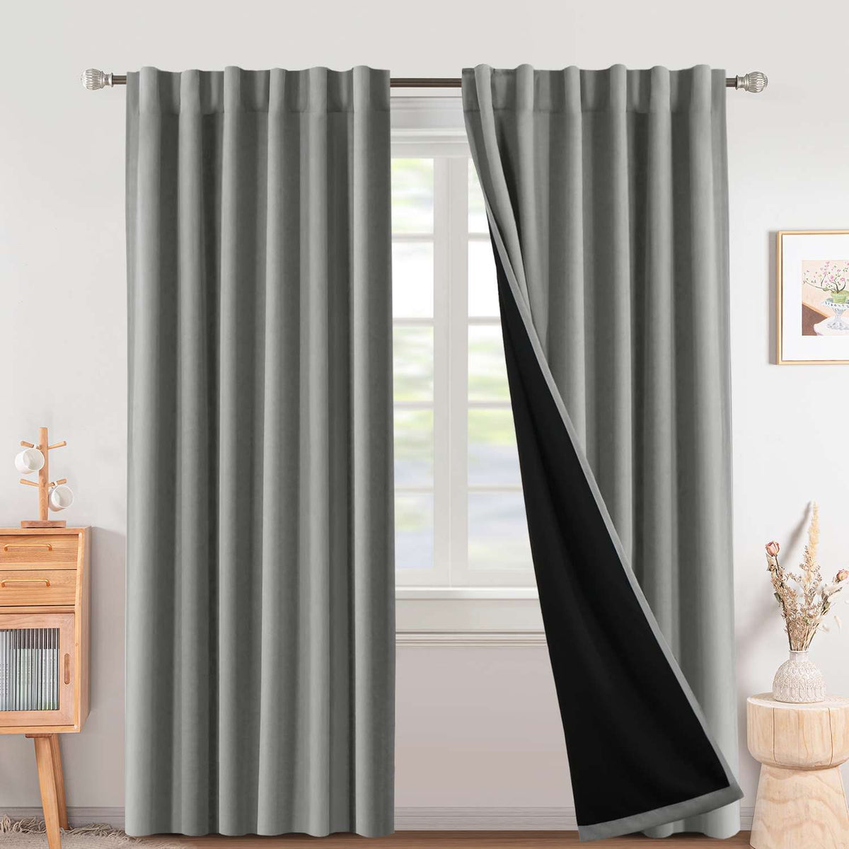 Turquoize Classic 100% Blackout Curtains, Sage Solid Print, 2 Panels, 42 x 63 In