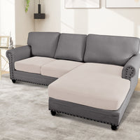 Turquoize 3-Piece Separate Slipcovers Textured Grid Stretch Non-Slip L Shape Sofa Seat Covers for Both Left/Right Sectional Couch (Seat Only: 1 Chaise + 2 Sofa,Dove）