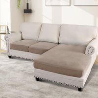 Turquoize 3-Piece Separate Slipcovers Textured Grid Stretch Non-Slip L Shape Sofa Seat Covers for Both Left/Right Sectional Couch (Seat Only: 1 Chaise + 2 Sofa,Dove）