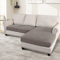 Turquoize 3-Piece Separate Slipcovers Textured Grid Stretch Non-Slip L Shape Sofa Seat Covers for Both Left/Right Sectional Couch (Seat Only: 1 Chaise + 2 Sofa,Dove）