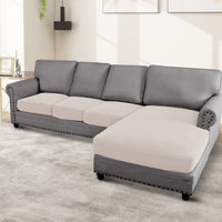 Turquoize 4-Piece Separate Slipcovers Textured Grid Polyester Blend Sectional Couch Sofa Covers for Left/Right L Shape Chaise Lounge Sofa,Taupe 3 Seater + 1 Chaise