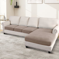 Turquoize 4-Piece Separate Slipcovers Textured Grid Polyester Blend Sectional Couch Sofa Covers for Left/Right L Shape Chaise Lounge Sofa,Taupe 3 Seater + 1 Chaise