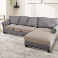 Turquoize 4-Piece Separate Slipcovers Textured Grid Polyester Blend Sectional Couch Sofa Covers for Left/Right L Shape Chaise Lounge Sofa,Taupe 3 Seater + 1 Chaise