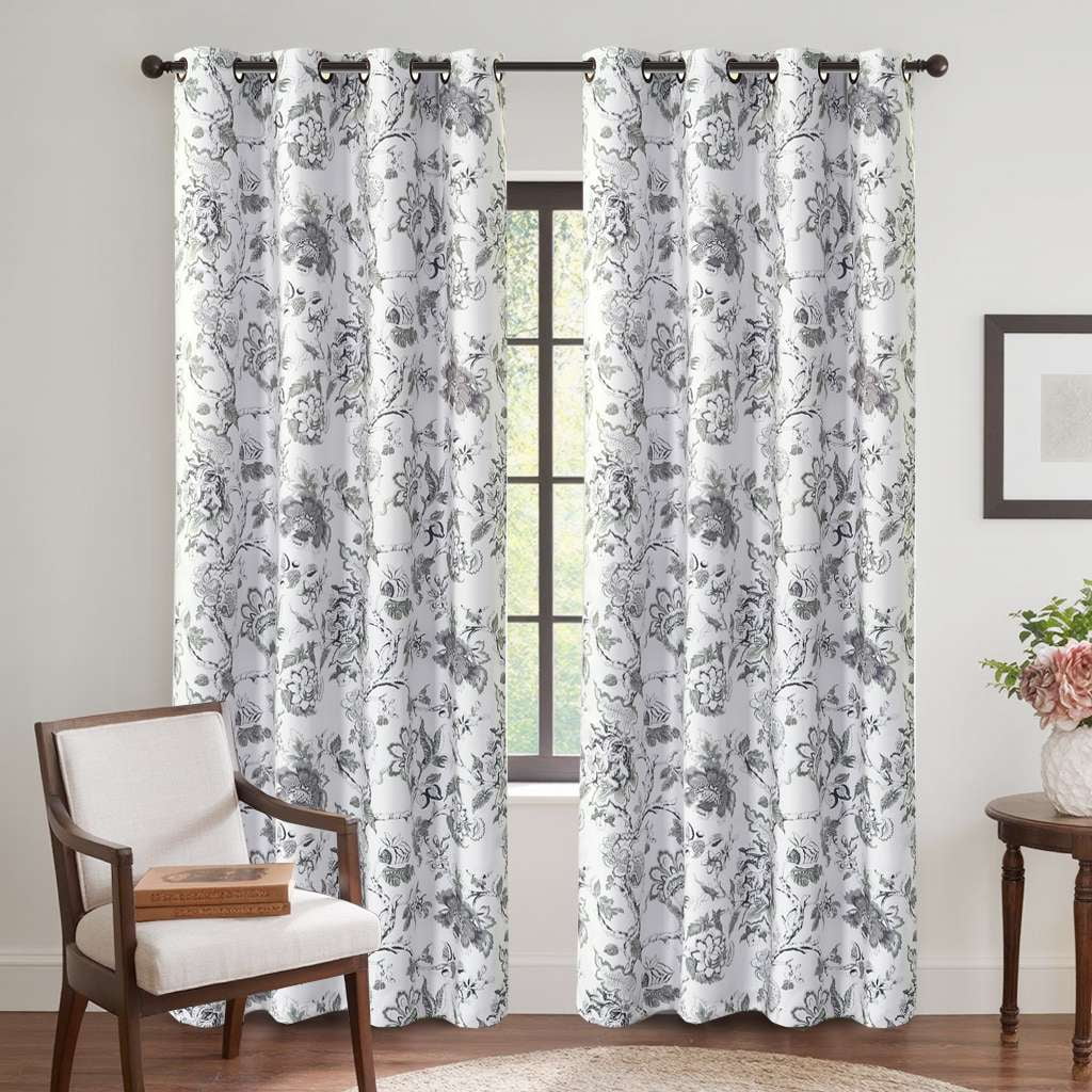 Turquoize Blackout Curtains 2 Panels Set Floral Print Drapes for Bedroom Thermal Insulated Grommet Window Curtain for Living Room(52"x 108",Antique Green Floral)