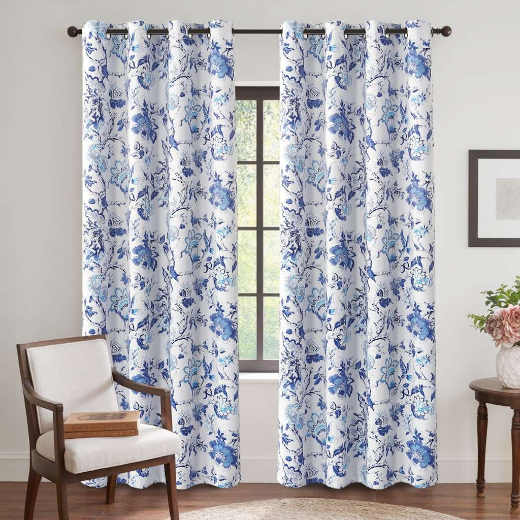Turquoize Blackout Curtains 2 Panels Set Floral Print Drapes for Bedroom Thermal Insulated Grommet Window Curtain for Living Room(52"x 108",Antique Green Floral)