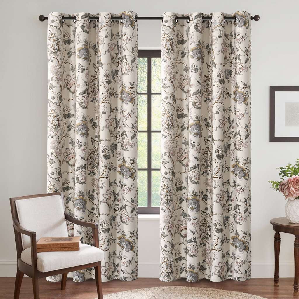 Turquoize Blackout Curtains 2 Panels Set Floral Print Drapes for Bedroom Thermal Insulated Grommet Window Curtain for Living Room(52"x 108",Antique Green Floral)