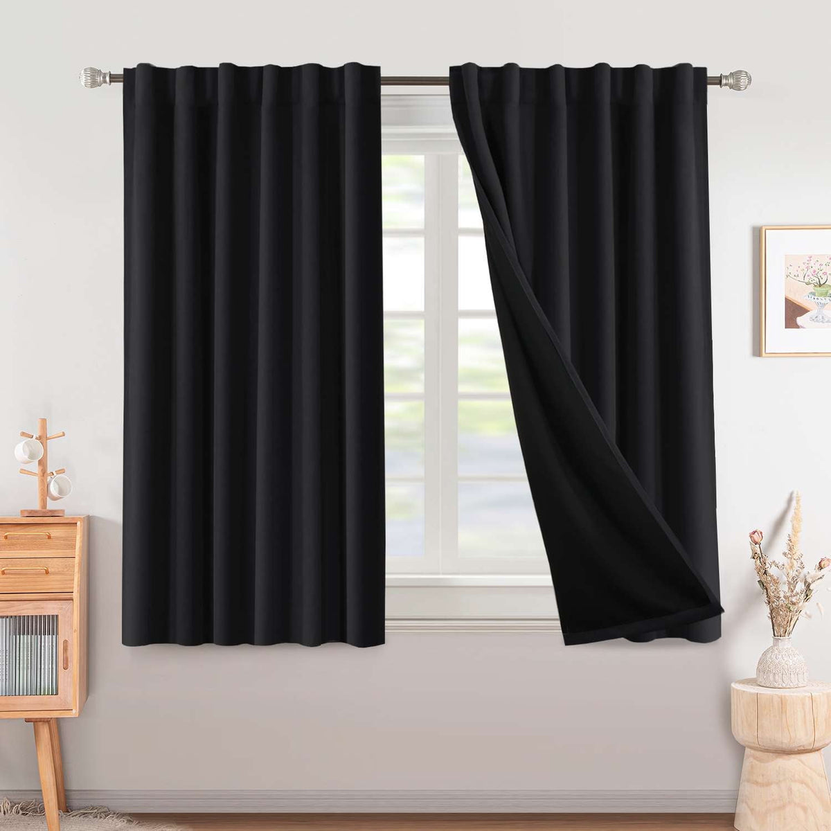 Turquoize Classic 100% Blackout Curtains, Sage Solid Print, 2 Panels, 42 x 63 In