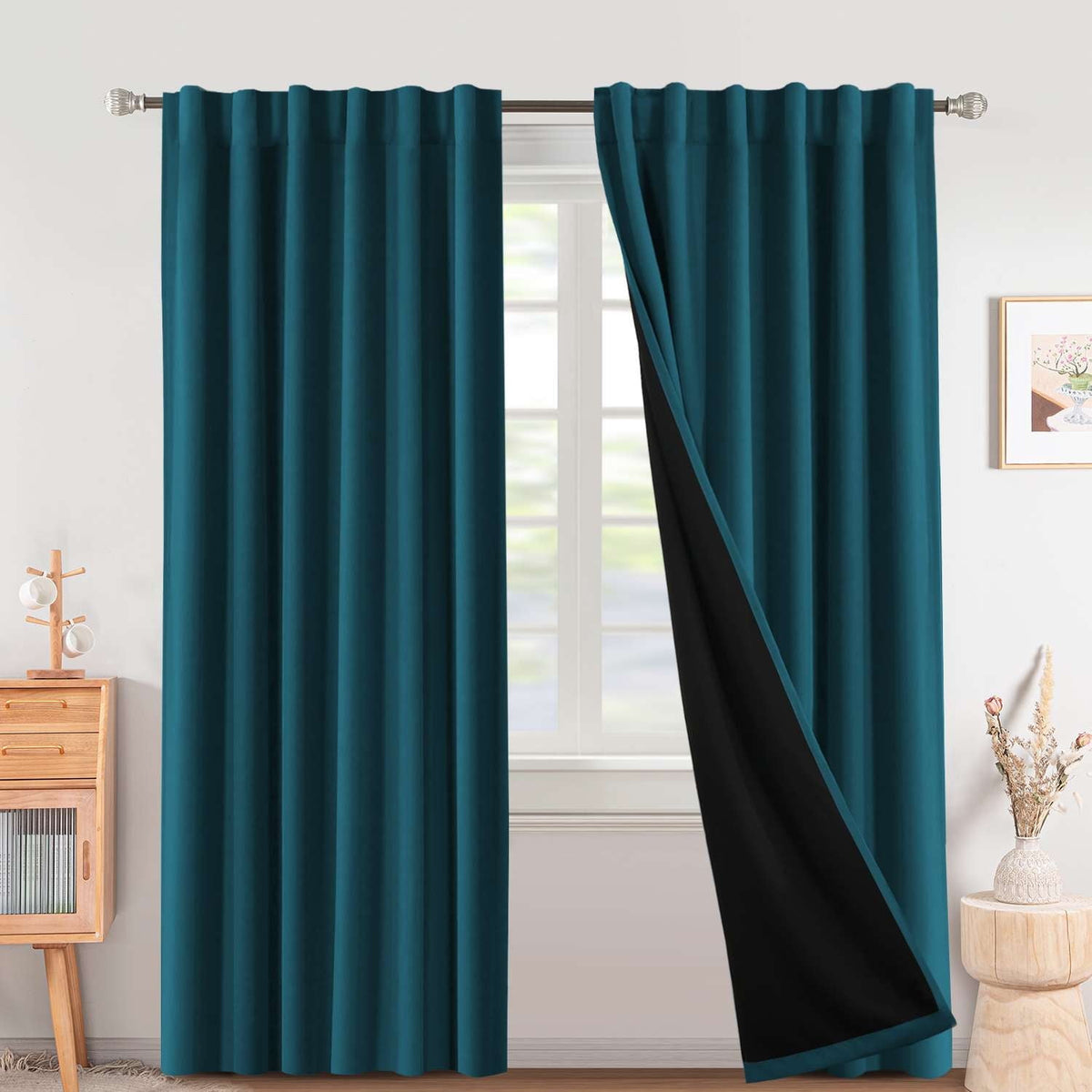 Turquoize Classic 100% Blackout Curtains, Sage Solid Print, 2 Panels, 42 x 63 In
