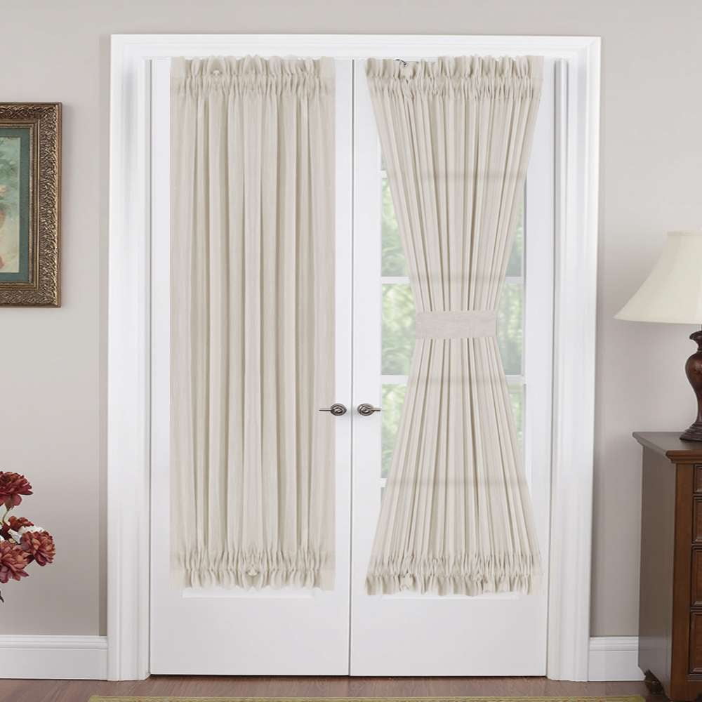 Turquoize Linen French Door Curtains Privacy Light Reducing Glass Door Curtain with Tieback | Rod Pocket 2 Panel(52" x 40",Taupe)