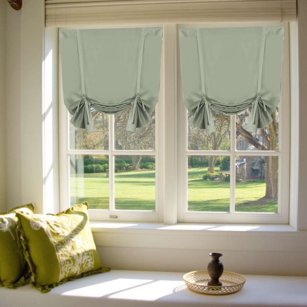 Turquoize Blackout Tie up Shades Kitchen Curtains Thermal Insulated for Bedroom, Rod Pocket 2 Panels(42" x 63",Light Sage)