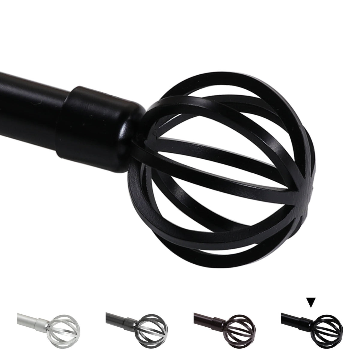 Turquoize Standard Single Adjustable Window Curtain Rod Set 3/4 in Diameter with Round Cage Finials, 28-48 in, Black