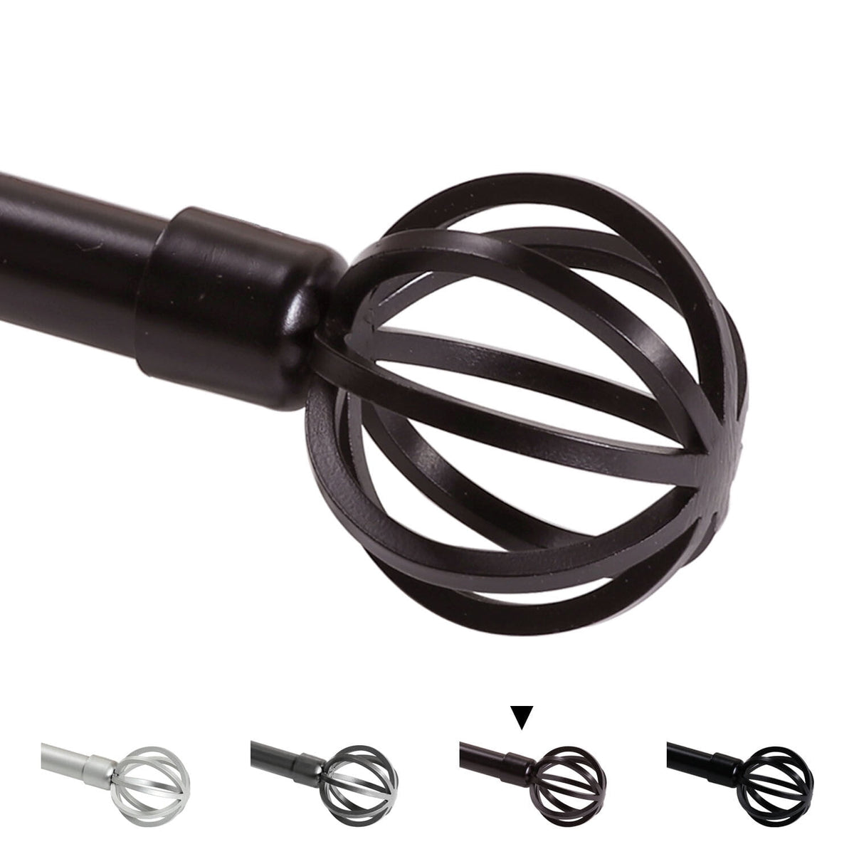 Turquoize Standard Single Adjustable Window Curtain Rod Set 3/4 in Diameter with Round Cage Finials, 28-48 in, Black