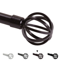 Turquoize Standard Single Adjustable Window Curtain Rod Set 3/4 in Diameter with Round Cage Finials, 28-48 in, Black