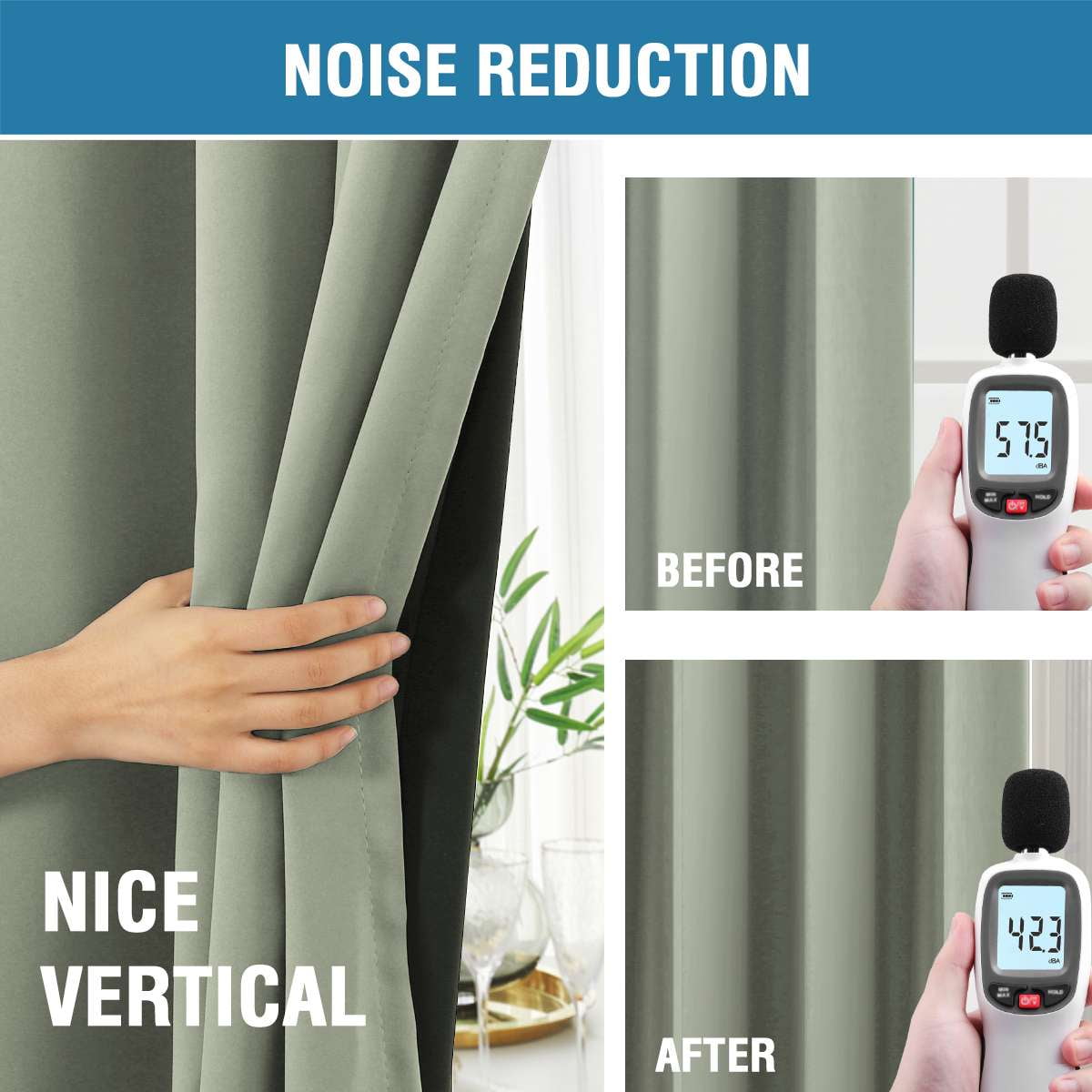 Turquoize Classic 100% Blackout Curtains, Sage Solid Print, 2 Panels, 42 x 63 In