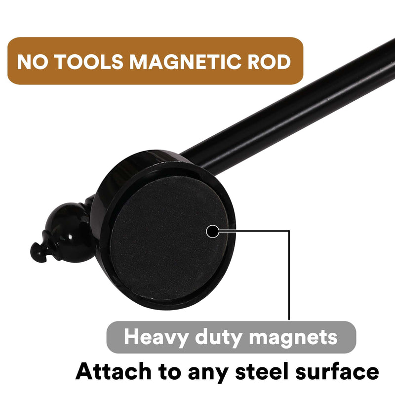 Turquoize 4 Pack Magnetic Curtain Rods Multi-Use Adjustable Petite Cafe Sidelight for Iron and Steel Place (16"-28", Black)