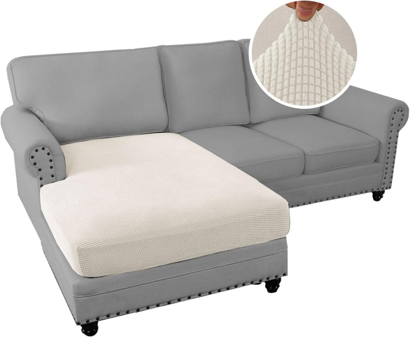 H.VERSAILTEX Sectional Couch Covers 1 Piece Chaise Slipcover L Shape Separate Cushion Couch Cover for Both Left/Right Sectional Couch (Seat Only: 1 Chaises, Ivory)