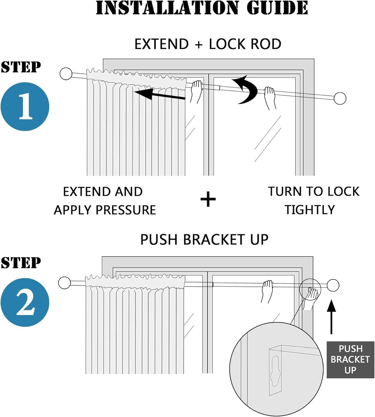 Turquoize Standard Single Adjustable Window Curtain Rod Set 3/4 in Diameter with Round Cage Finials, 28-48 in, Black
