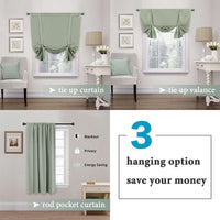 Turquoize Blackout Tie up Shades Kitchen Curtains Thermal Insulated for Bedroom, Rod Pocket 2 Panels(42" x 63",Light Sage)