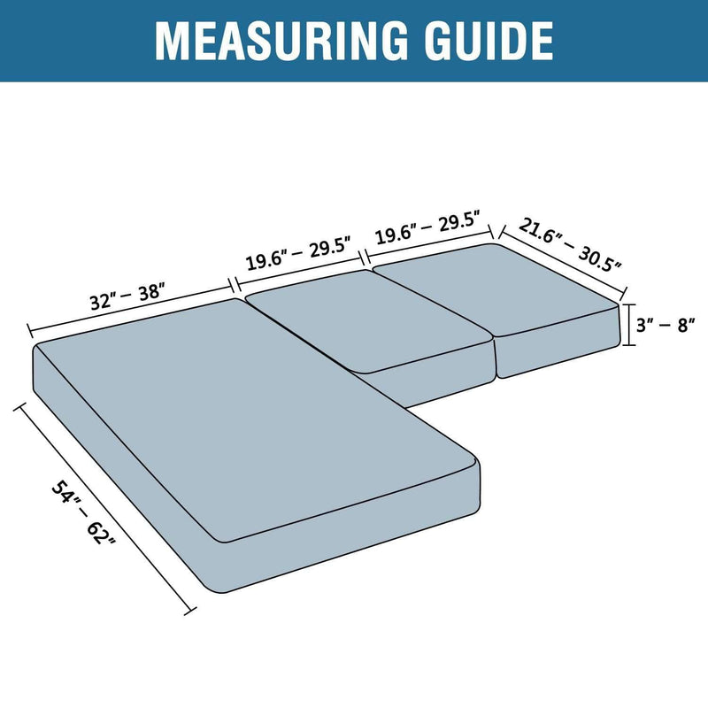 Turquoize 3-Piece Separate Slipcovers Textured Grid Stretch Non-Slip L Shape Sofa Seat Covers for Both Left/Right Sectional Couch (Seat Only: 1 Chaise + 2 Sofa,Dove）