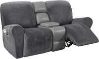 Velvet Stretch Recliner Couch Covers 4-Pieces Style Recliner Chair Covers Recliner Cover for Reclining Chair Slipcovers Feature Non Slip Form Fitted Thick Soft Washable, Grey