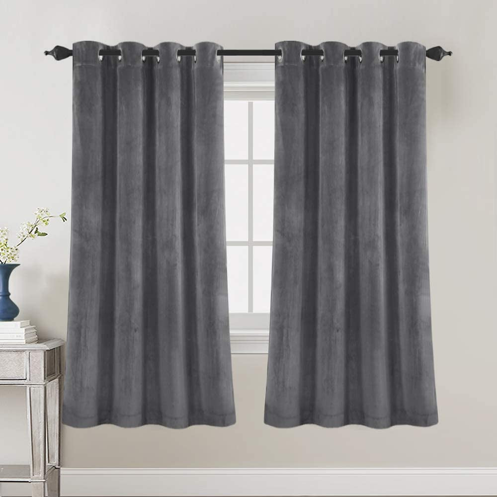 Luxury Velvet Curtains for Living Room 84 Inches Room Darkening Super Thick Soft Velvet Textured Window Curtain Drapes Thermal Insulated Grommet Decoration 2 Panels, Each 52 X 84 Inch, Stone Blue