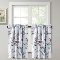 Blackout Tie up Curtain - Thermal Insulated Balloon Curtain for Small Window Adjustable Kitchen Tie up Curtain (Floral Pattern in Bluestone and Taupe, Rod Pocket Panel, 42 Inches W X 63 Inches L)