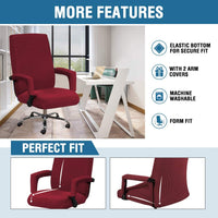 Home Office Chair Covers Stretchable Computer Desk Chair Covers Mid - High Back Universal Executive Boss Chair Covers Gaming Chair Covers Non Slip Thick Jacquard, Burgundy Red - Medium