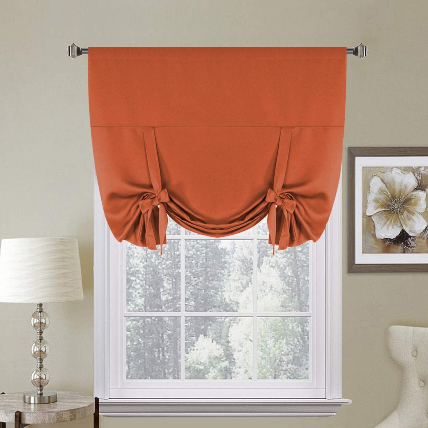 Thermal Insulated Tie up Window Shade Light Reducing Curtains for Kitchen, Rod Pocket Panel - 42" Wide by 63" Long - Burnt Ochre