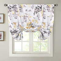 Blackout Tie up Curtain - Thermal Insulated Balloon Curtain for Small Window Adjustable Kitchen Tie up Curtain (Floral Pattern in Bluestone and Taupe, Rod Pocket Panel, 42 Inches W X 63 Inches L)