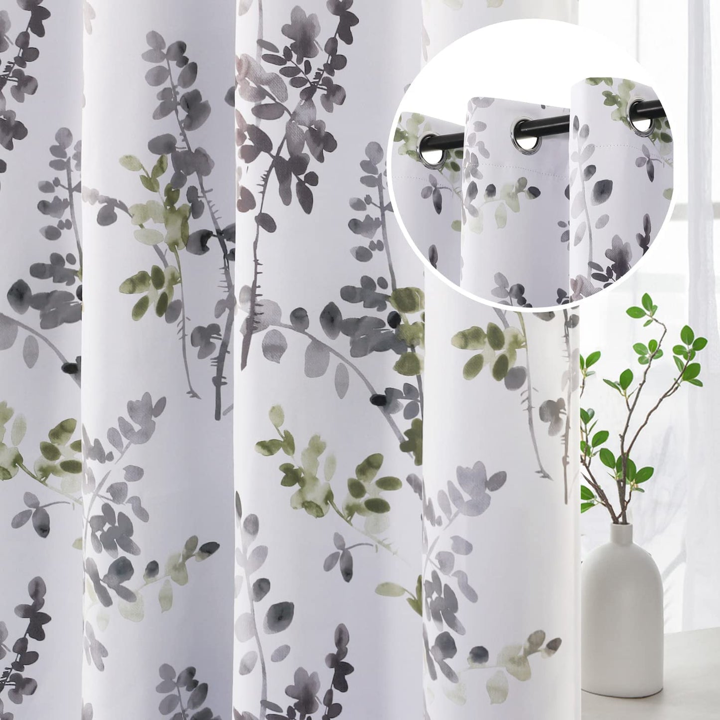 Blackout Curtains for Living Room Darkening Thermal Insulated Panels 84 Inch Long Light Blocking Grommet Curtains/Drapes, Bluestone and Taupe Vintage Classical Floral Printing, 2 Panels