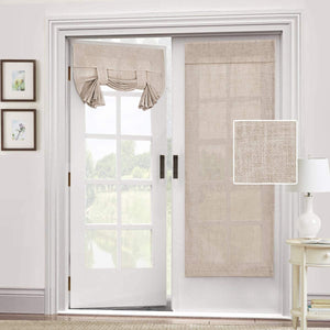 Natural Linen Blended Door Curtain - Privacy French Door Curtain Light Filgtering Tricia Window Door Curtain for Patio Door Sidelight Glass Door Blind Tie up Shade, 26 X 68 Inches, 1 Panel, Angora